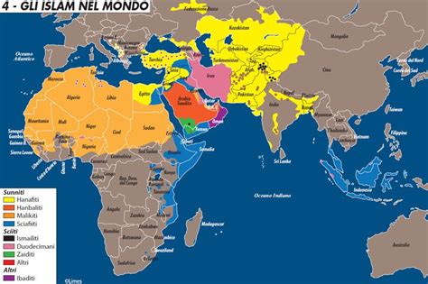 Mappa della distribuzione geografica delle popolazioni sunnite e sciite nel mondo islamico