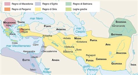 Diagramma schematico dei regni ellenistici nel Mediterraneo orientale e Medio Oriente