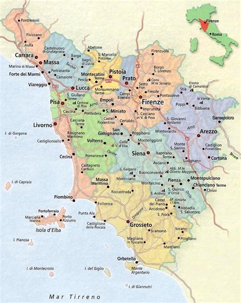 Mappa della regione con i punti di interesse evidenziati