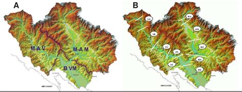 Mappa geologica del bacino del Magra con indicazione dei laghi preistorici