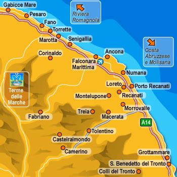 Mappa della costa marchigiana con le principali località balneari