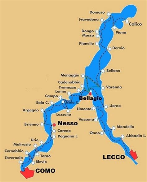 Mappa del Lago di Como con evidenziata la posizione di Colico
