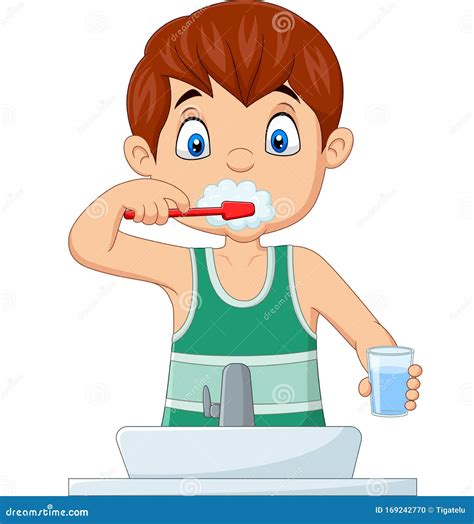illustrazione educativa di un bambino che si lava i denti sorridente