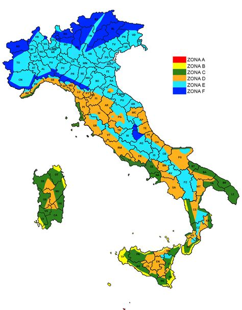 Mappa delle zone climatiche dell'Italia