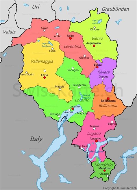 Mappa del Canton Ticino