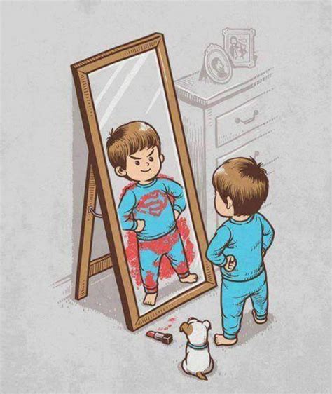 Un bambino che si guarda allo specchio con espressione sicura