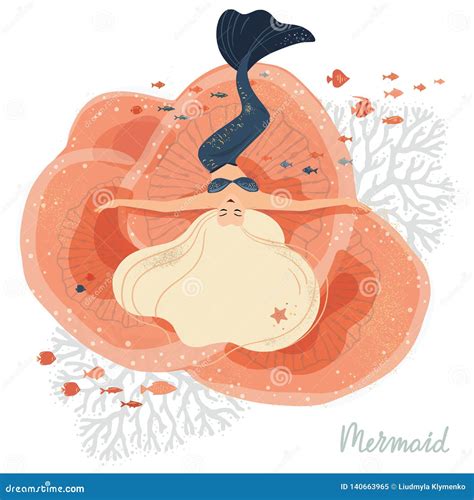 illustrazione di una sirena che nuota tra coralli colorati