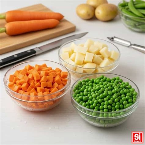 Dettaglio di verdure tagliate a cubetti pronti per l'insalata