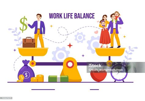 Illustrazione di una famiglia che bilancia lavoro e tempo libero