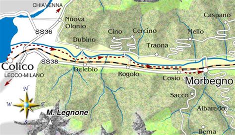 Mappa del percorso ciclabile lungo l'Adda tra Colico e Morbegno