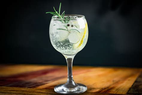 fotografia di un Gin Tonic preparato a regola d'arte con ghiaccio a cubi e una fetta di lime