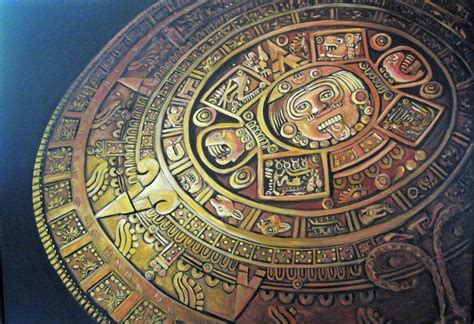 rappresentazione artistica di un calendario solare maya con glifi circolari