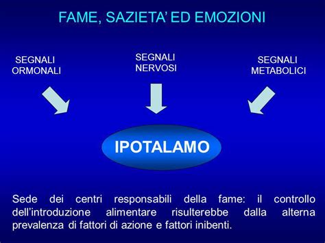 Diagramma medico dell'ipotalamo e dei segnali ormonali di fame e sazietà