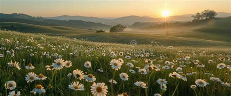 Campo di margherite in fiore al tramonto