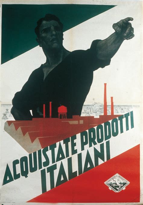 Manifesto di propaganda fascista con scritte in italiano