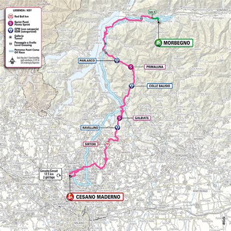 Mappa del percorso ferroviario tra Colico e Chiavenna