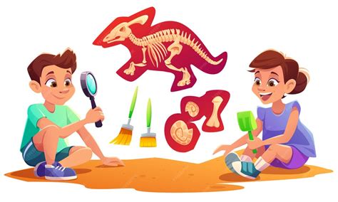 bambini che giocano con i fossili