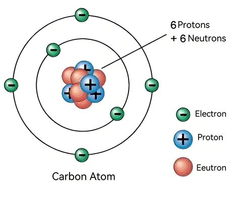 foglio di lavoro didattico che mostra la struttura di un atomo di carbonio da colorare