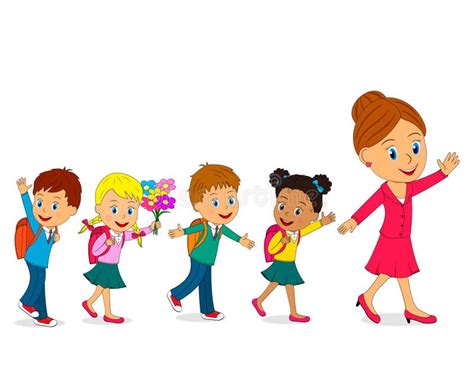 illustrazione di bambini in fila indiana che escono da una scuola in modo ordinato durante una prova di sicurezza