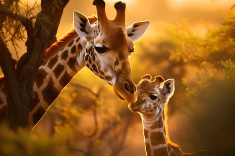 una giovane giraffa accanto alla madre nella savana