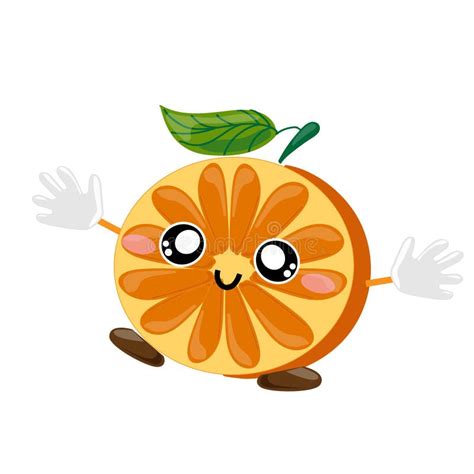illustrazione stilizzata di un'arancia sorridente con foglie verdi per bambini