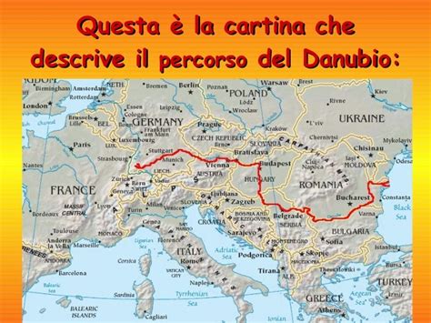 Mappa del corso del Danubio che attraversa dieci paesi europei fino al Mar Nero