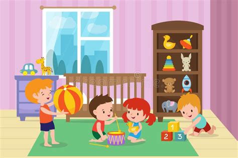 Illustrazione di bambini che giocano in un asilo nido
