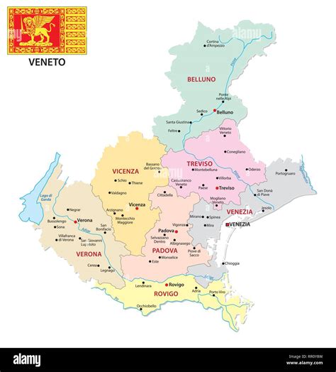 Mappa del territorio veneto con evidenziati i centri di attività del gruppo Carron