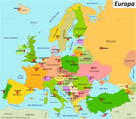 Mappa dell'Europa evidenziando Spagna e Russia