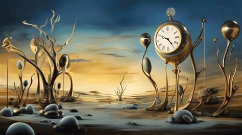 rappresentazione stilizzata di un orologio che si scioglie in un paesaggio onirico