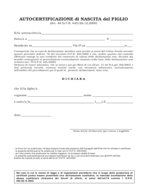 Modulo di dichiarazione di nascita
