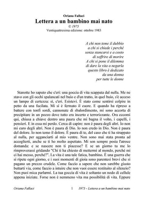 Ritratto letterario del volume Lettera a un bambino mai nato