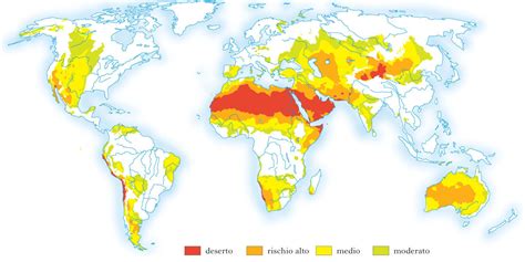 Mappa che mostra le aree a rischio desertificazione nel mondo