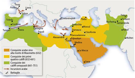 Mappa storica dell'espansione islamica nei primi secoli