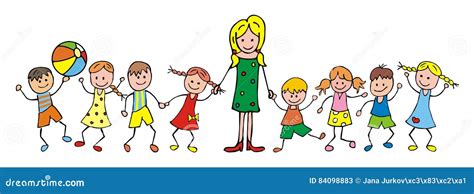 illustrazione del contesto scolastico dell'infanzia con bambini e insegnante