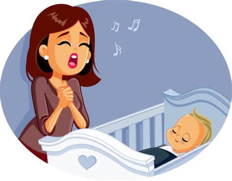illustrazione di una madre che canta una ninna nanna al suo bambino in un'atmosfera serena