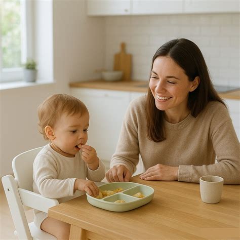 bambino che mangia al seggiolone in un ambiente familiare e accogliente