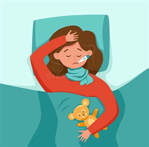 Illustrazione di un bambino con la febbre a casa