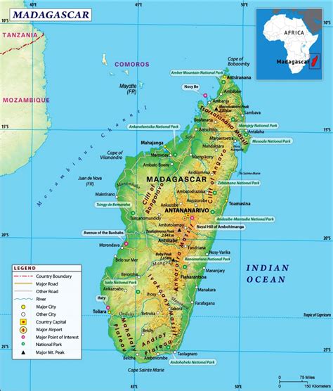 Mappa geografica del Madagascar che evidenzia gli altopiani e le pianure costiere