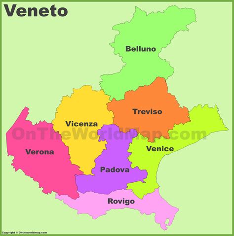 Mappa delle province del Veneto con indicazione delle zone agricole e urbanizzate