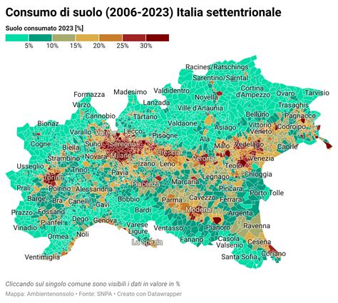 Infografica con dati sull'impermeabilizzazione del suolo in Italia