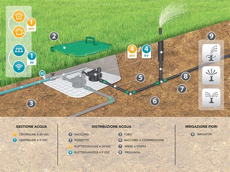 schema grafico del campo 9x9 con acqua centrale e irrigazione