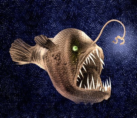 illustrazione di una rana pescatrice abissale