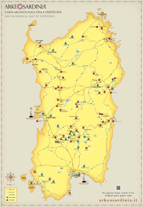 Mappa della Sardegna antica con evidenziazione di siti archeologici