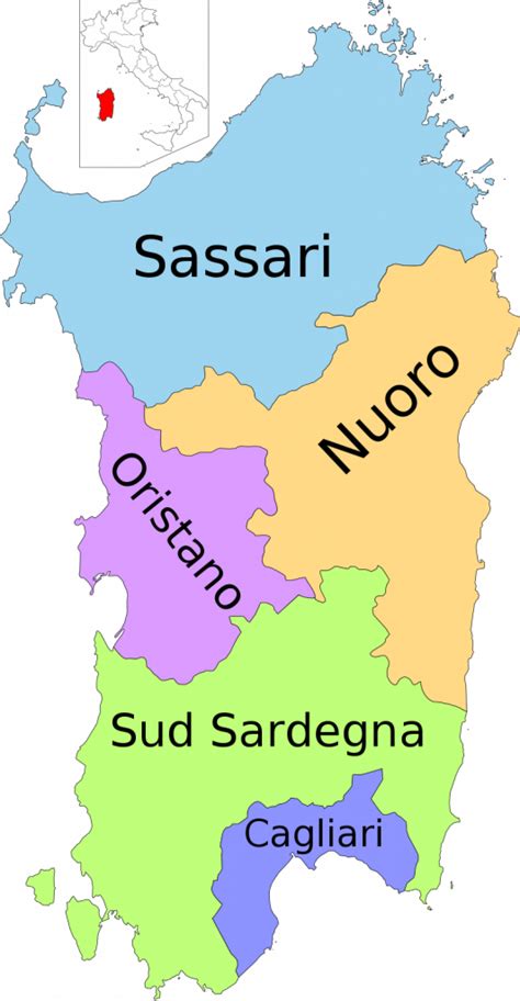 Mappa della Sardegna con evidenziata la provincia di Sassari