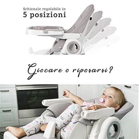 schema grafico che mostra le diverse posizioni di reclinazione di un seggiolone pappa