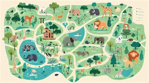 mappa illustrata degli habitat naturali con i vari cuccioli