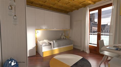 Una vista panoramica di una cameretta elegante con arredi Erbesi in stile moderno