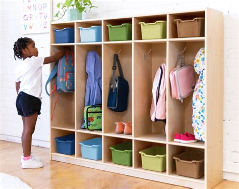 Children's cubbies in a preschool classroom
