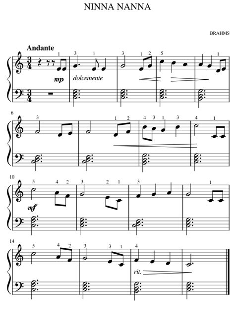Spartito Ninna Nanna di Brahms